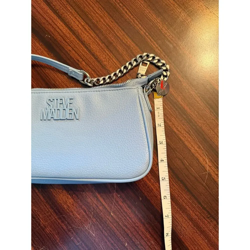 Steve Madden Blue Faux Leather Silver Chain Shoulder Bag Small Logo